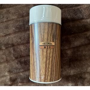 King-Seeley Pint Size Thermos Wood Look with Tan Top